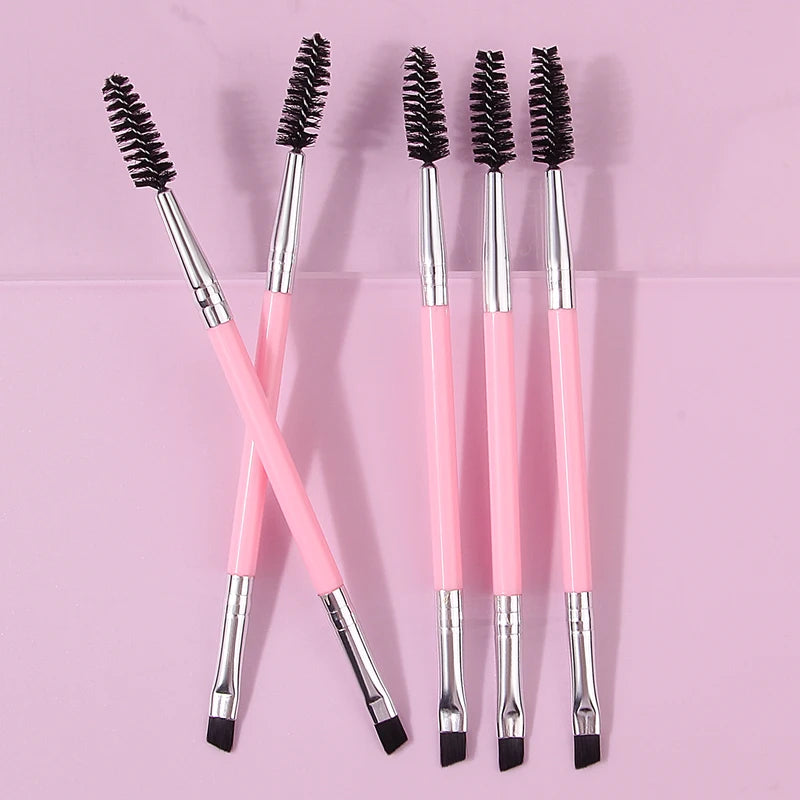 Multi-Functional Pink Double-Headed Mascara & Eyebrow Brush Set - Eye Makeup Tool