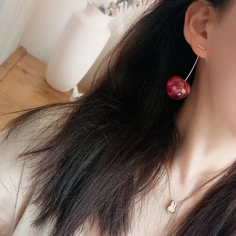 Red Cherry Drop Earrings for Women - Stylish Resin Fruit Dangle Jewelry