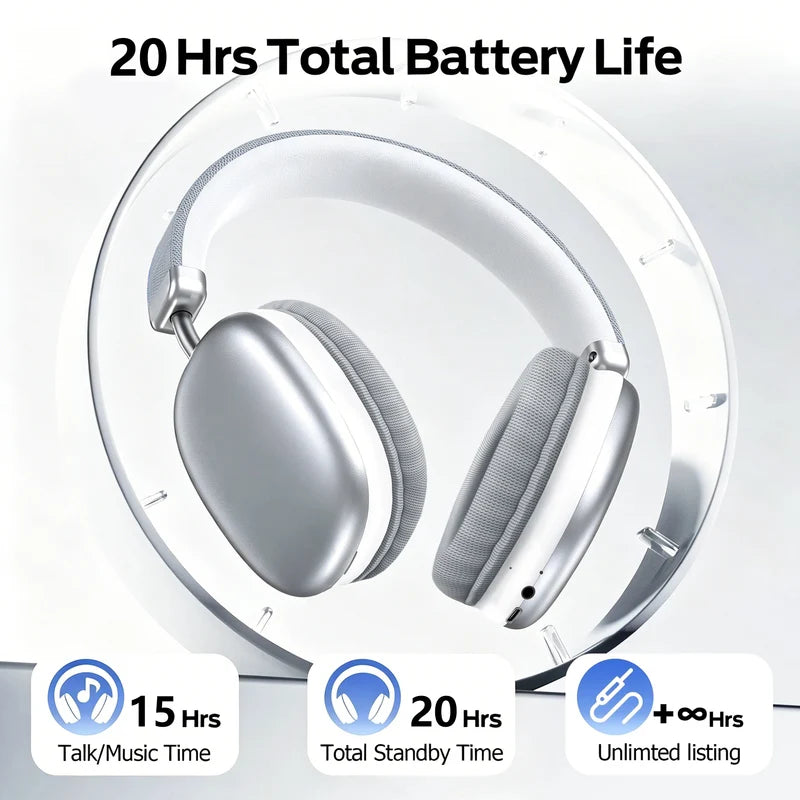 Wireless Over-Ear Headphones with Long Battery Life HiFi Music Gaming Mic for iPhone Android PC
