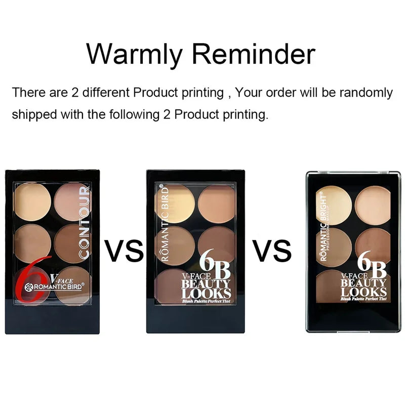Highlight Contouring Powder Palette - Face Shadow & Bronzer with Brush, 6 Colors