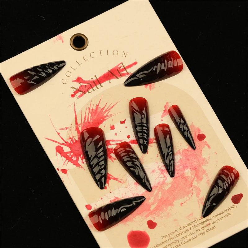 24Pc Halloween Fake Nails Set with Blood Skull Spider Design - Almond Shape, Detachable, Long Acrylic Tips