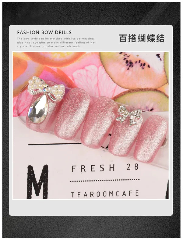 10PCS Bow Nail Charms Set - Super Flash Zircon, Silver Butterfly & Diamond Bows for Nail Art