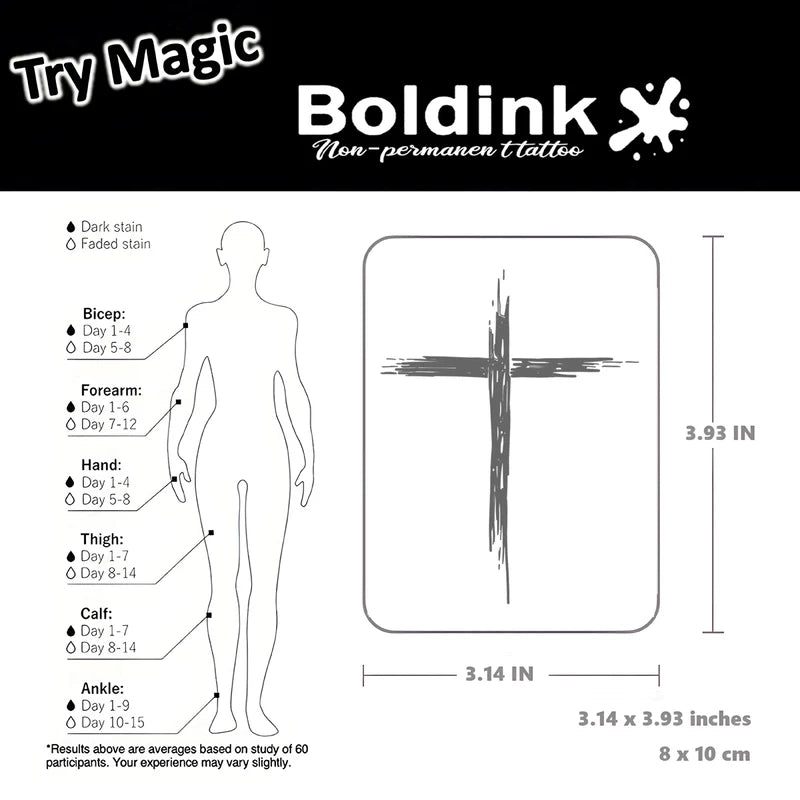 Halloween Temporary Cross Tattoo Waterproof Semi-Permanent Sticker - Lasts Up to 15 Days