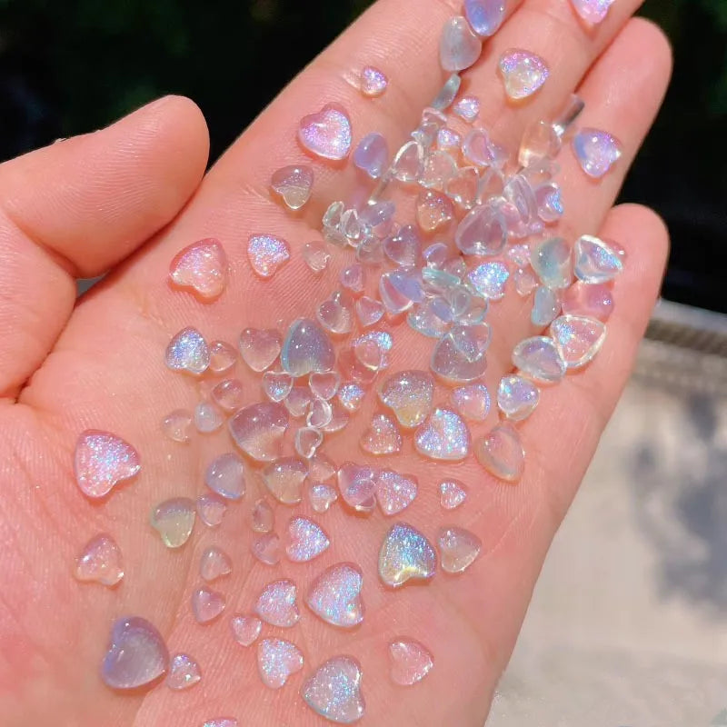 30pcs Heart Nail Art Decorations Glitter Powder Resin Rhinestones for Manicure & DIY