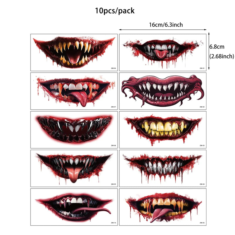 Waterproof Face Tattoo Stickers 10pcs Halloween Temporary Fake Face Makeup