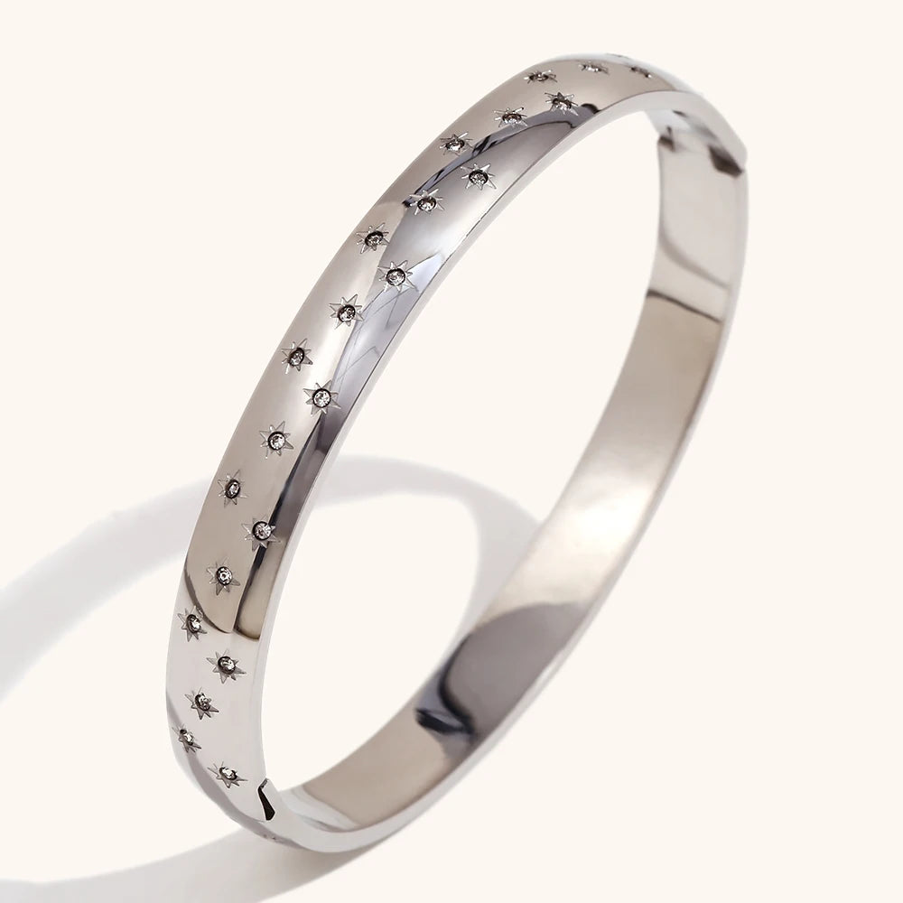 Retro Star Moon Eye Octagonal Zirconia Stainless Steel Women's Bracelet - Waterproof Jewelry Gift