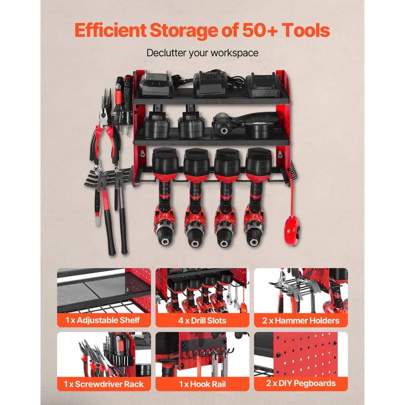 3-Tier Power Tool Wall Mount Organizer Rack for Garage Workshop