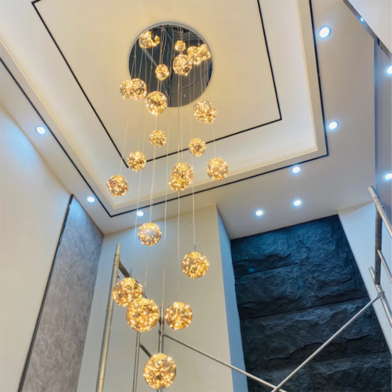 Modern LED Glass Ball Chandelier Dimmable Ceiling Light for Living Room & Staircase