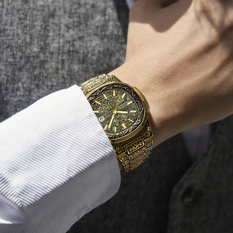 Vintage Men Quartz Watch Auto Calendar Stainless Steel Strap Analog Wristwatch