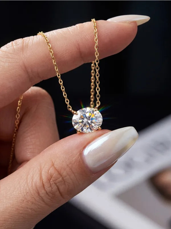 2CT Oval Moissanite Diamond Necklace for Women Sterling Silver Engagement Jewelry