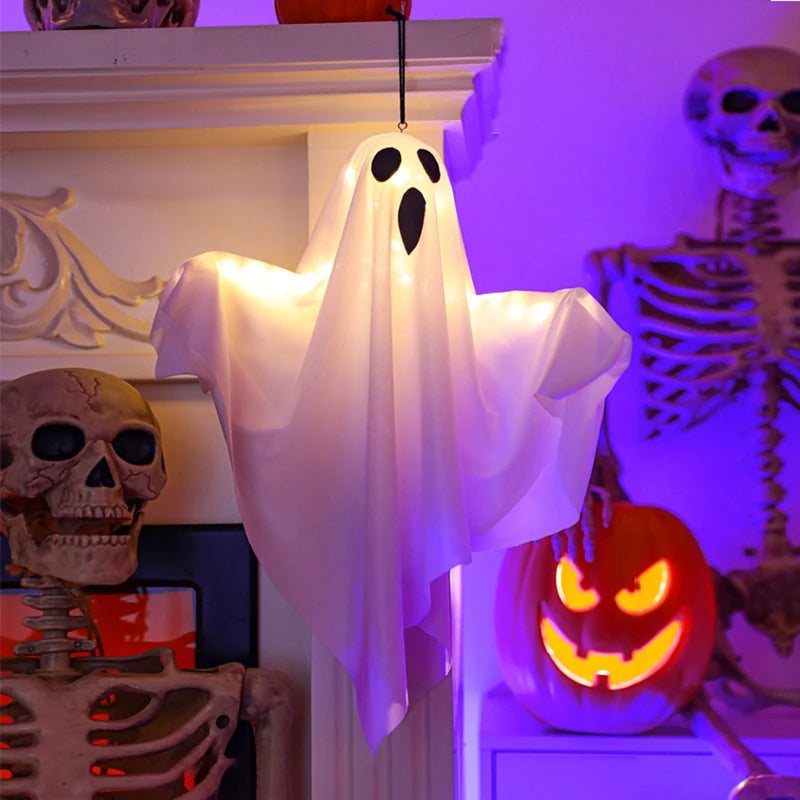 Halloween Glowing White Ghost LED Hanging Decor Waterproof Indoor Outdoor Spooky Prop