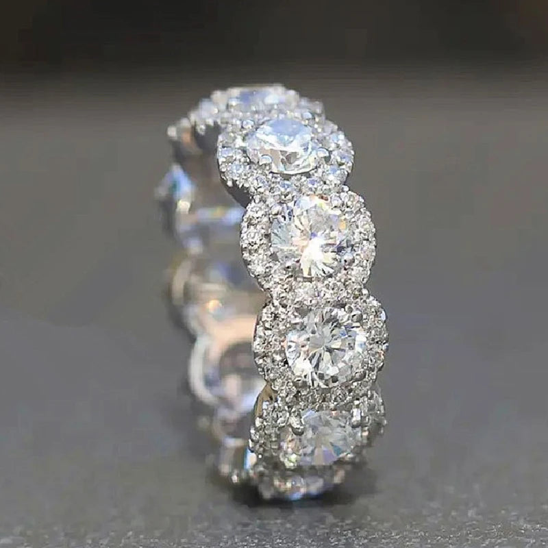 Sparkling Cubic Zirconia Promise Rings for Women Wedding Engagement Bands Silver