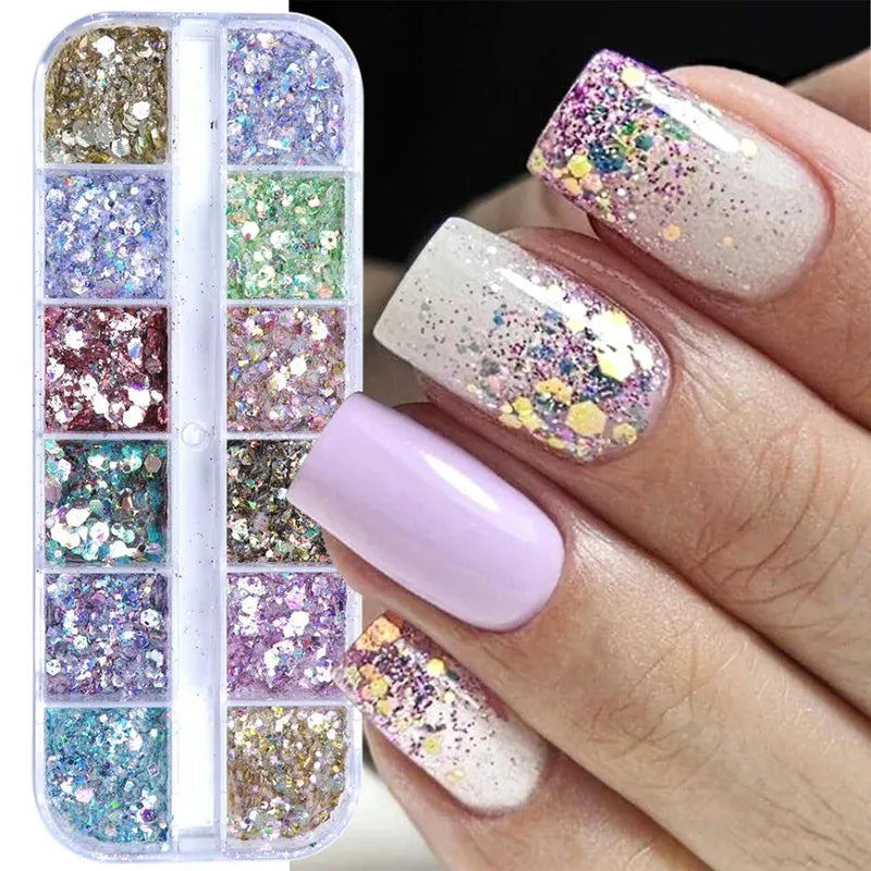 Iridescent Hexagon Nail Glitter Sequins for Nail Art, Holographic Flakes, 10g