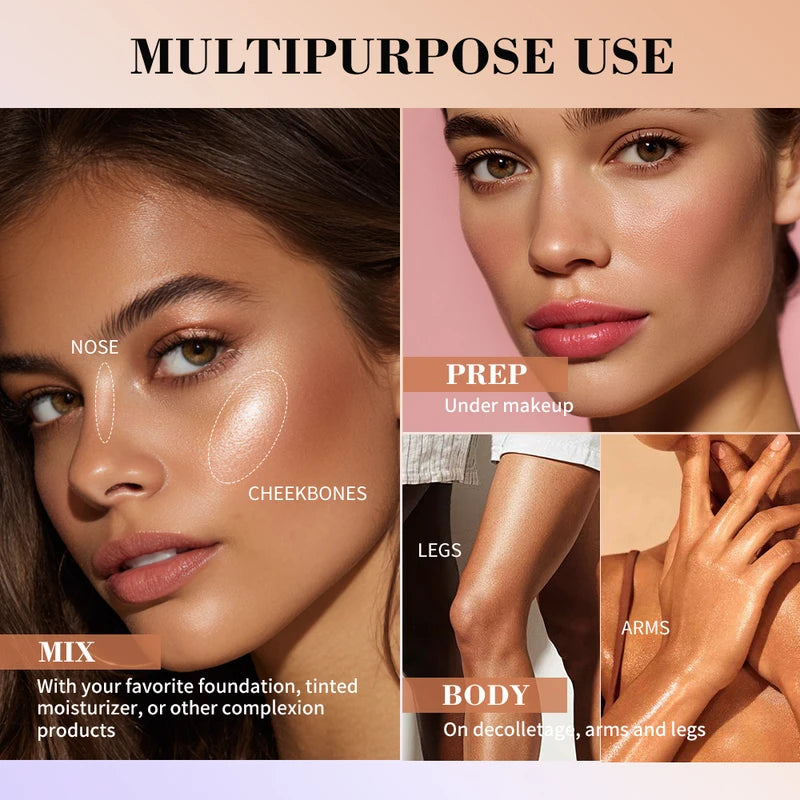Highlight Dewy Skin Gel Primer for Face & Body - Lightweight Hydrating Makeup Base