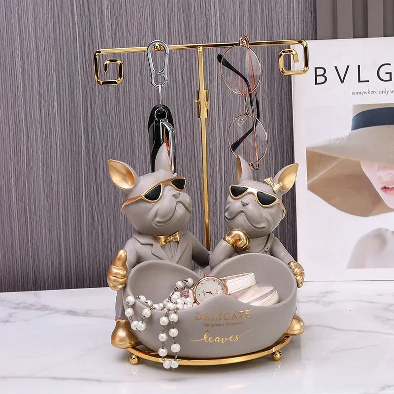 Resin Love Bulldog Figurine with Storage - Animal Sculpture Home Decor