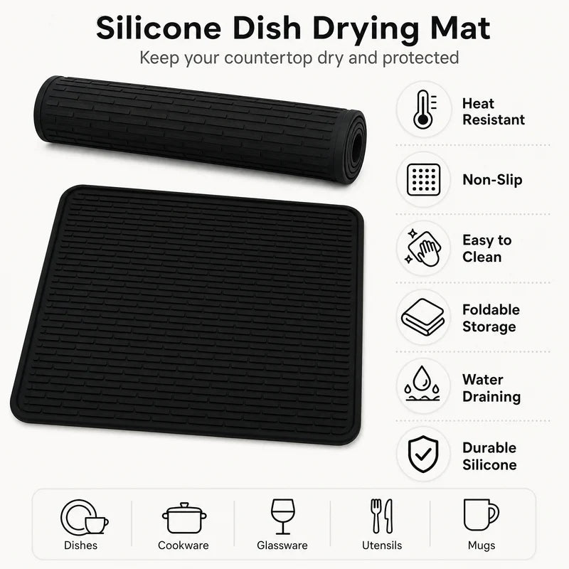 Silicone Dish Drying Mat - Non-Slip Waterproof Kitchen Counter Protector 70.5x50.3cm