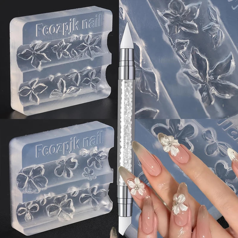 3D Silicone Flower Nail Carving Mold Acrylic Lily Hibiscus Floral Stamping Plate