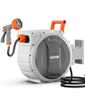 Heavy Duty Retractable Garden Hose Reel Wall Mount with 9 Spray Patterns