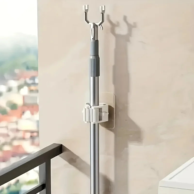 Wall-Mounted Bathroom Shower Holder Organizer Hooks for Mop Broom Storage