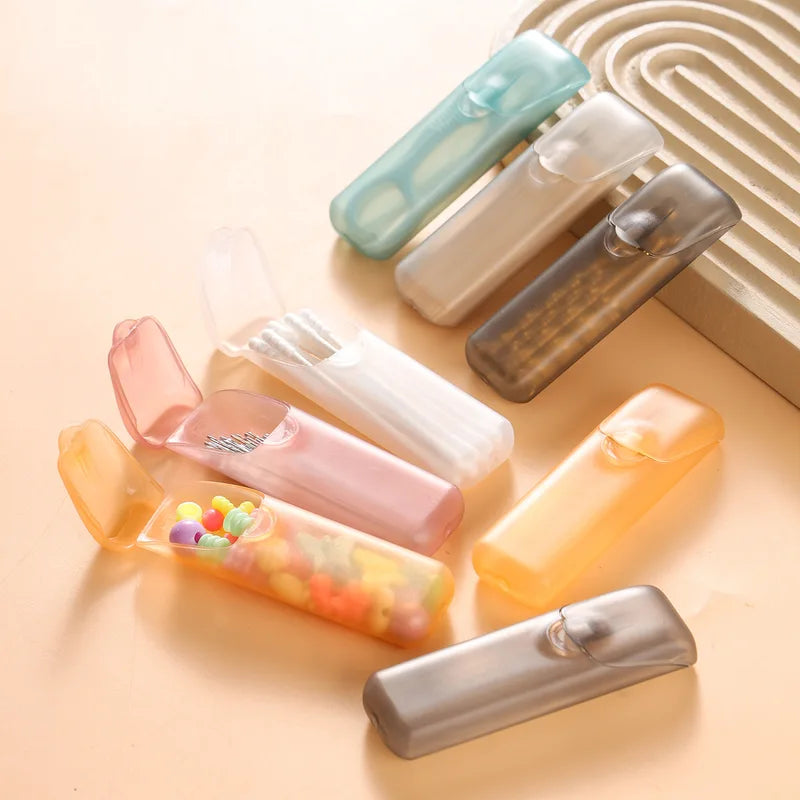 Portable Travel Mini Transparent Dental Floss Storage Box with Toothpicks Cotton Swabs