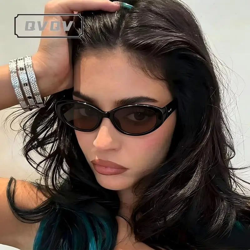 Small Oval Sunglasses for Women & Men - Y2K Narrow Rectangle Vintage Hip Hop Shades