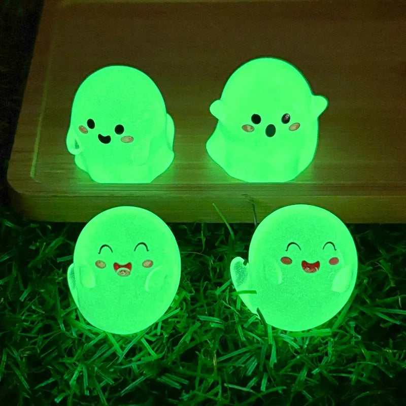 Halloween Luminous Ghost Micro Landscape Ornaments Set - Cute Resin Figurines