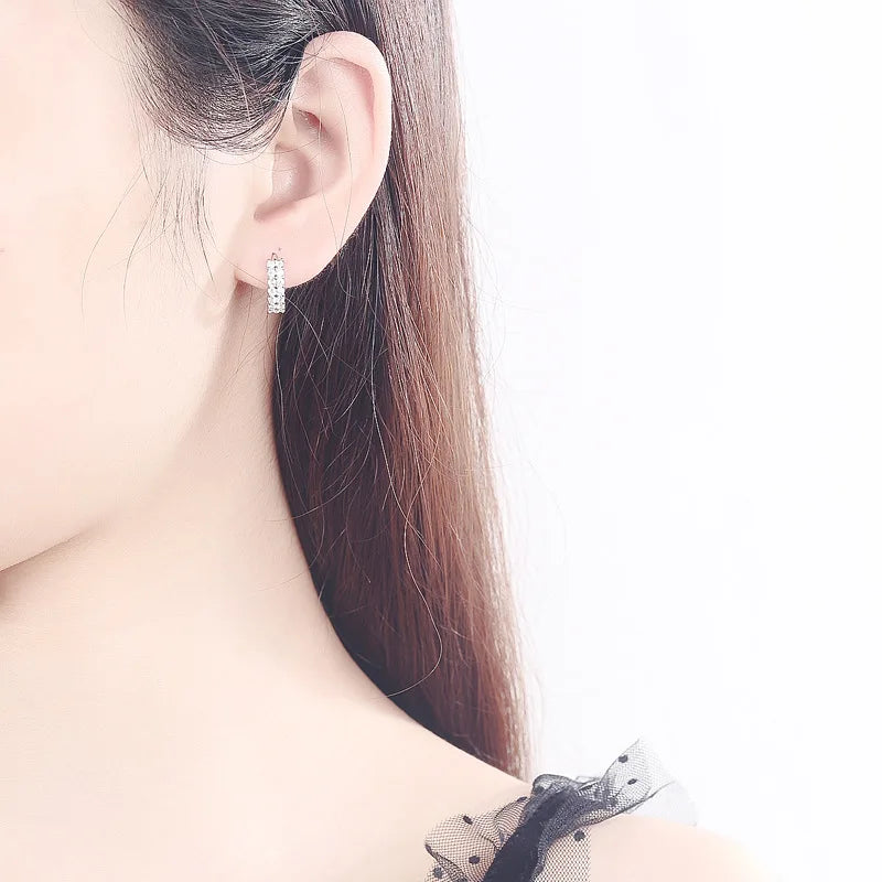 925 Sterling Silver Double Row Crystal Round Earrings for Women