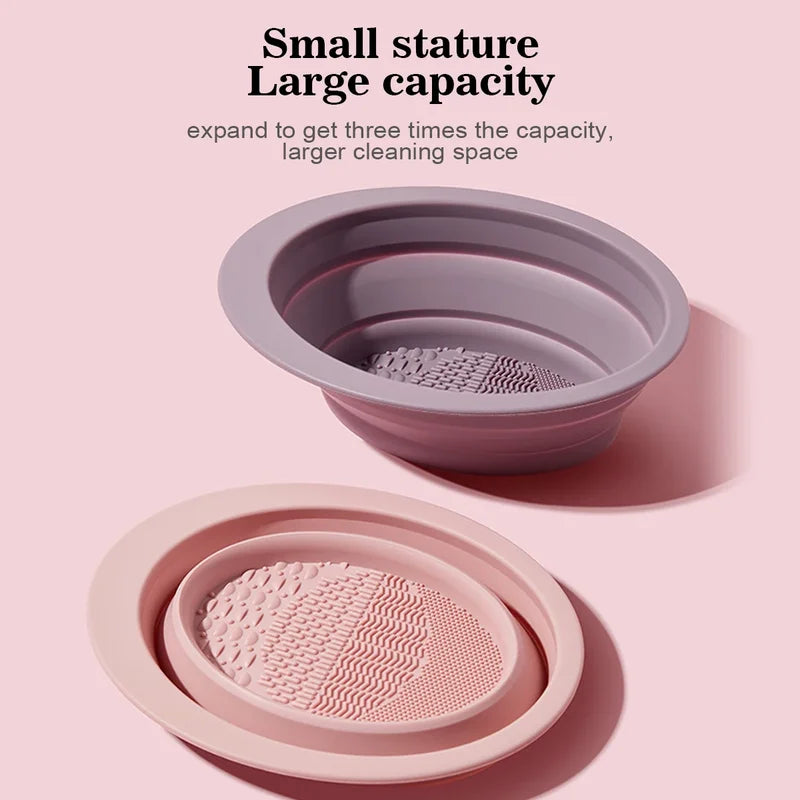 Silicone Makeup Brush Cleaner Folding Bowl & Pad Set for Brushes & Sponges