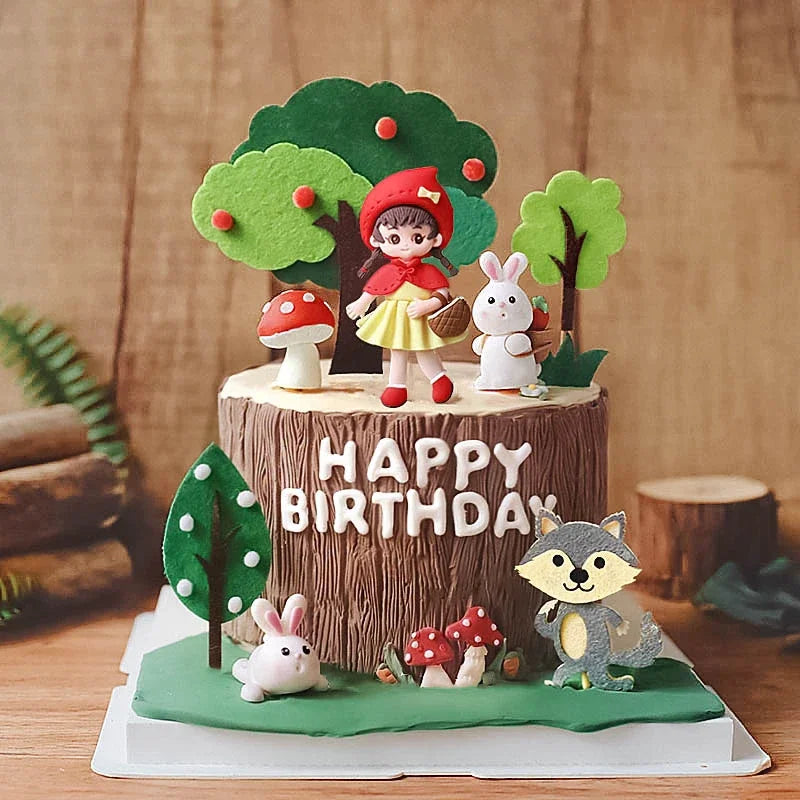 Cake Decoration Kit for Kids and Dollhouse - Bunny, Tree, Mushroom, Wolf, House, Fruit, Happy Birthday Toppers