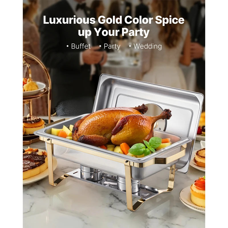 8 Qt Stainless Steel Chafing Dish Buffet Set with 4 Full-Size Pans for Catering