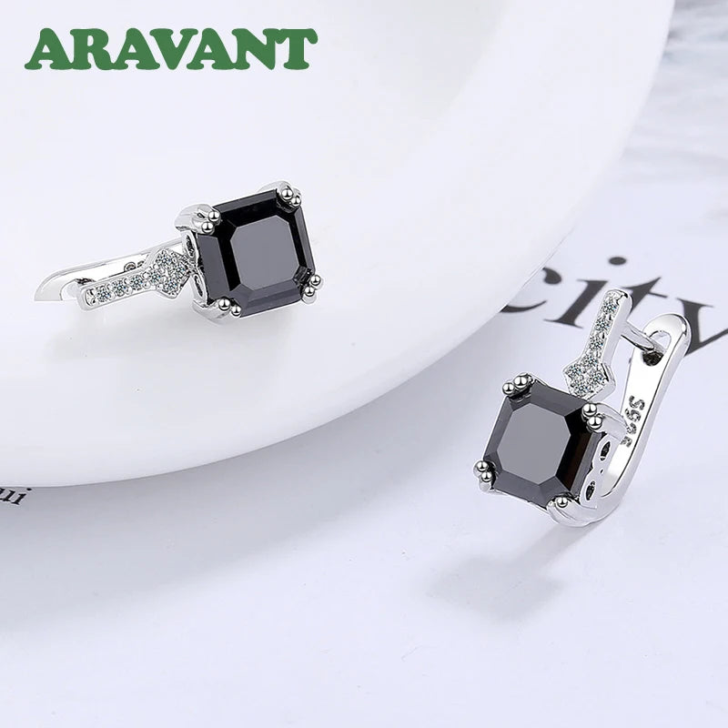 Sterling Silver Square Zircon Drop Earrings for Women Jewelry