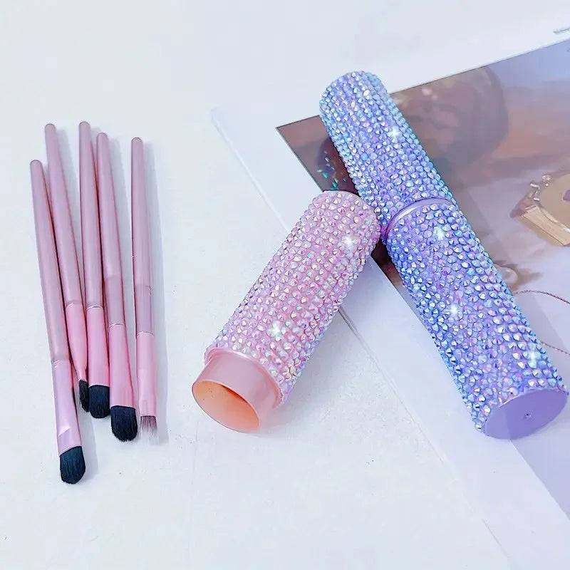 Shiny Rhinestone Makeup Brush Set with Soft Fiber Eyeshadow, Foundation & Blush Tools