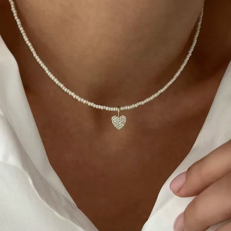 Crystal Heart & Chain Pendant Necklace for Women Boho Jewelry Valentine's Gift