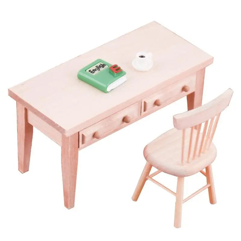 12-Piece Dollhouse Mini Wooden Furniture Set with Table and Chairs