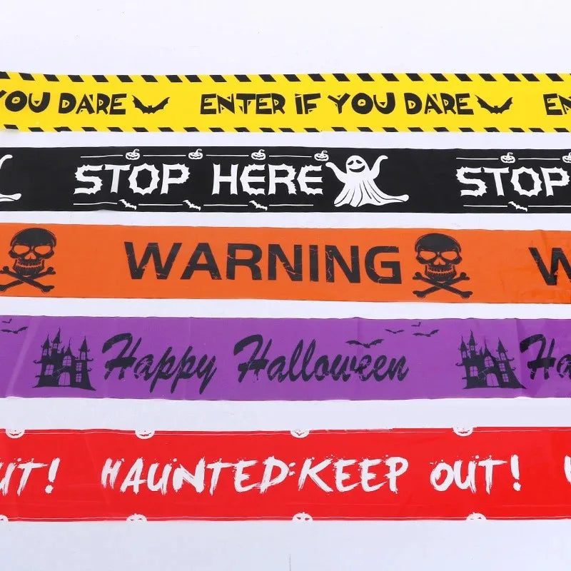 Halloween Warning Tape Skull Head Safety Sign Prop Plastic Window Decor