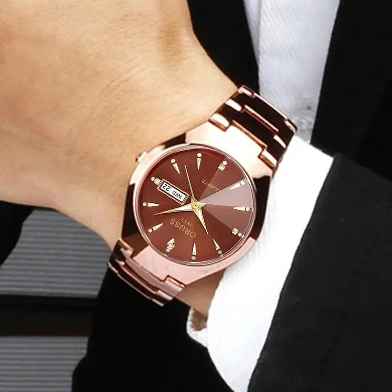 Men's Waterproof Luminous Dial Quartz Watch with Week Calendar - High Quality Stainless Steel