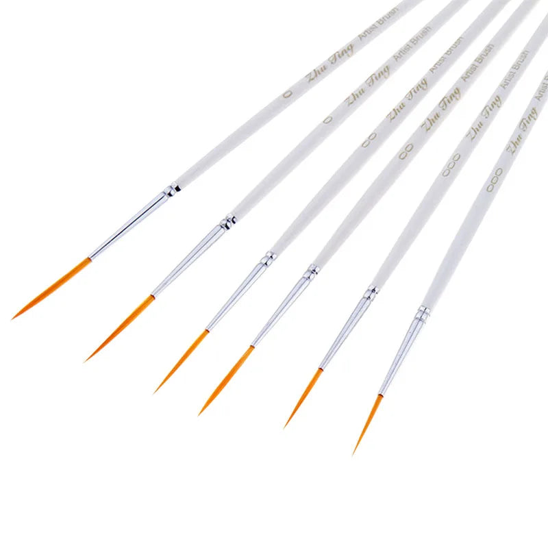 6-Piece Nylon Hair Paint & Nail Art Brush Set for Detailing & Crafting