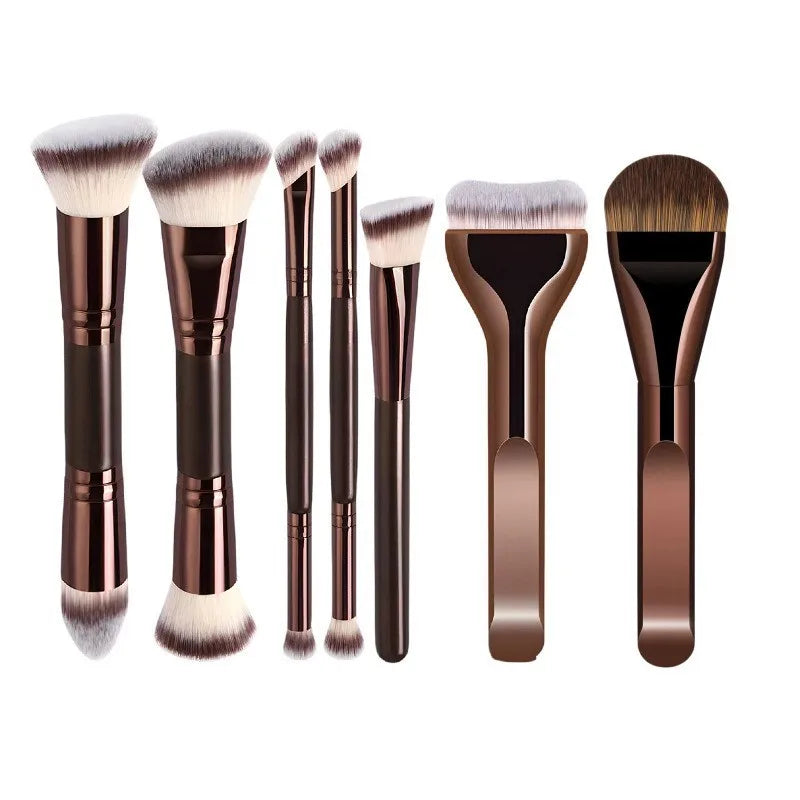 Large Dual-Ended Makeup Brush Set - 6 Ultra-Soft Synthetic Face & Blush Brushes for Professional & Travel Use