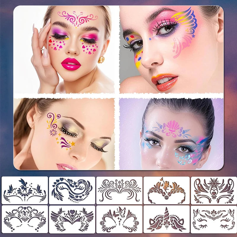 Reusable Face Paint Stencils Kit for Body Art & Halloween Makeup
