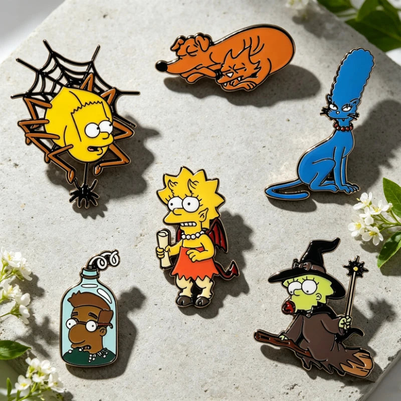 6/12 PCS Cartoon Enamel Pins Set with Homer J Simpson Badge Cute Jewelry Gift