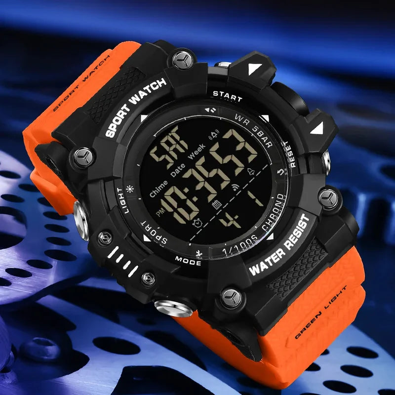 Men's Digital Waterproof LED Watch with Dual Time and Silicone Band