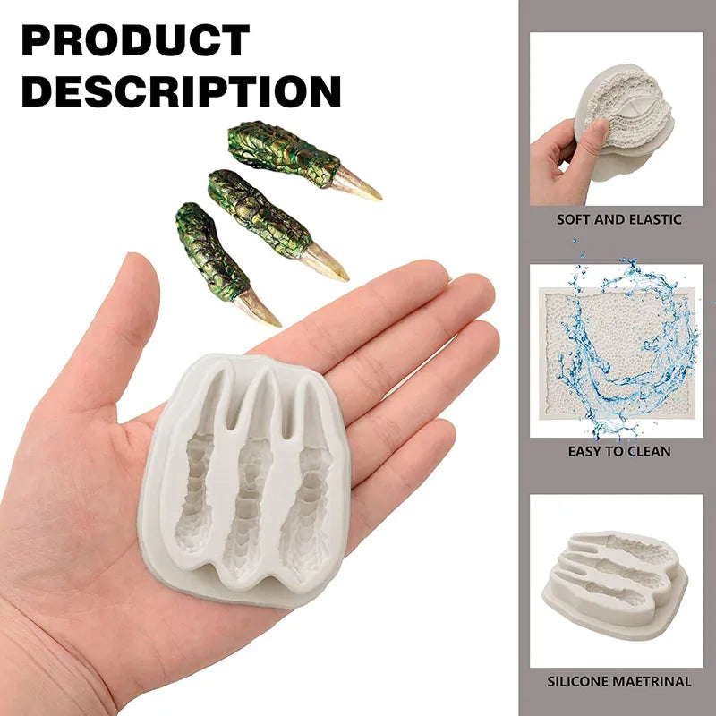Dragon Fondant Mold for Cake Decoration - Dinosaur Eyes, Claws, Skin - Food Grade Silicone, Halloween & Christmas Craft