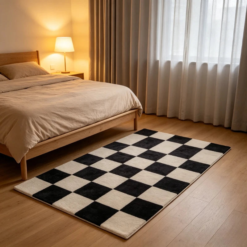 Large Plaid Design Living Room Carpet - Soft Plush Home Floor Mat for Bedroom and Decor