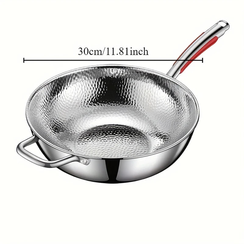 Stainless Steel Round Bottom Wok Nonstick Pan for Induction Cooking Household Stir-Frying