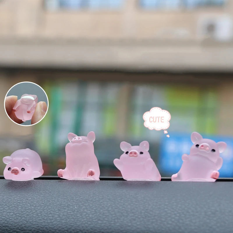 Mini Resin Pig Car Dashboard Ornaments - Luminous Cute Animal Car Decor Set of 6