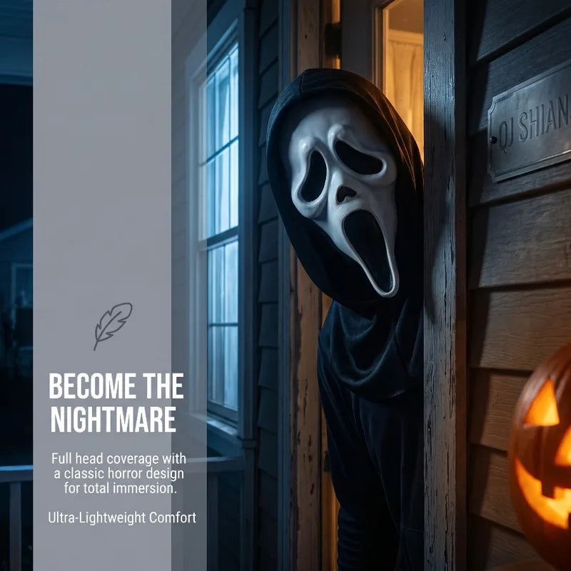 Latex Ghostface Mask for Halloween Cosplay and Party Decor - Full Head Creepy Horror Mask