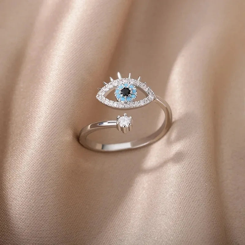 Gold Silver Color Evil Eye Open Rings for Women Adjustable Fashion Jewelry
