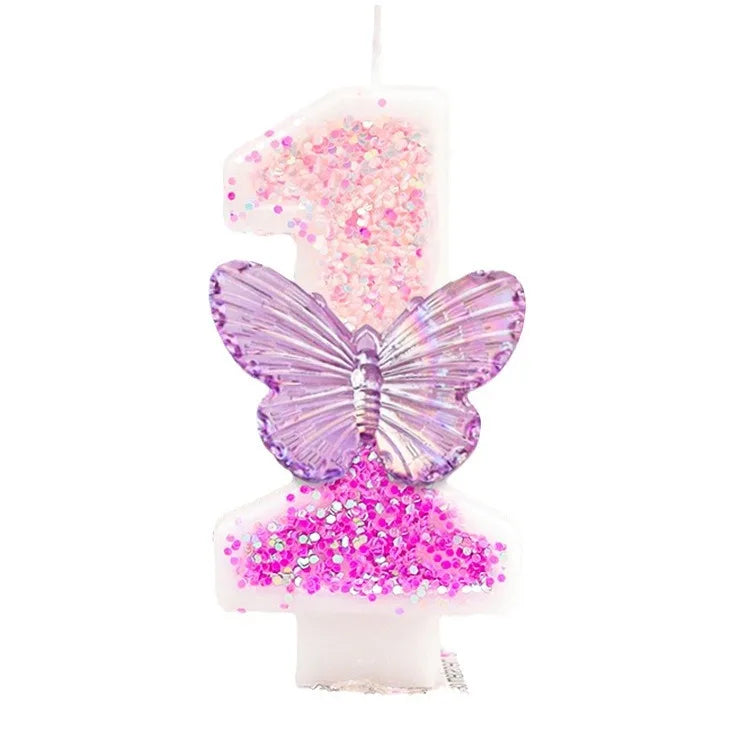 Gradual Change Purple Butterfly Digital Candle Creative Princess Birthday Decor