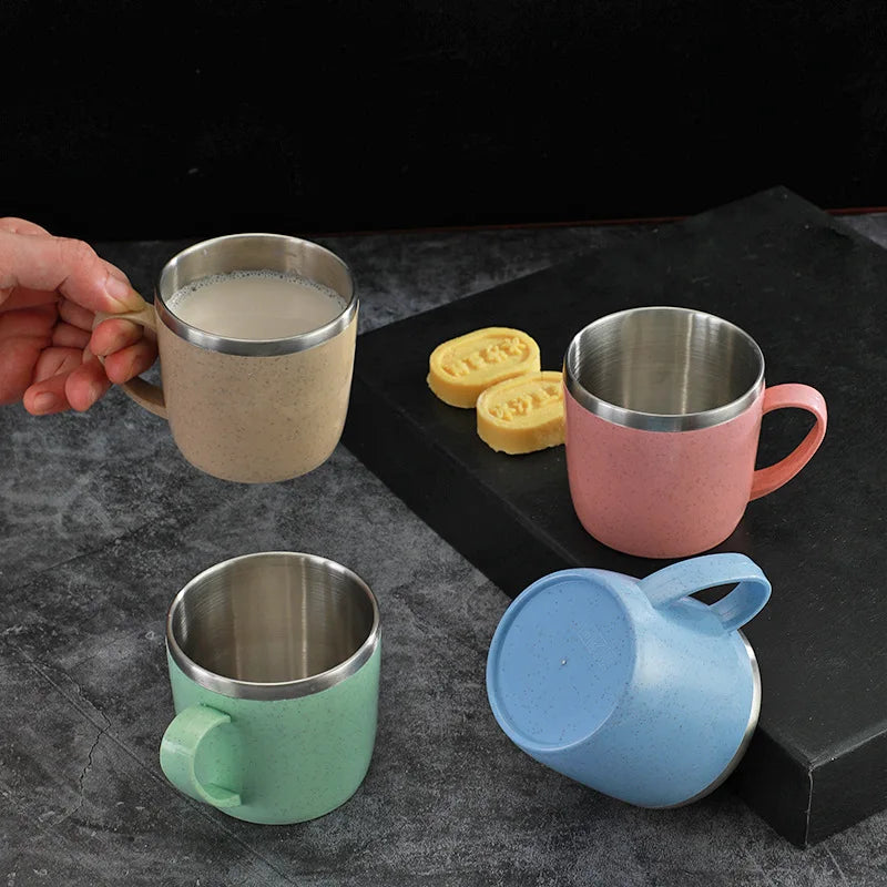 Double Layer Stainless Steel Coffee Mug with Plastic Handle - Water & Tea Cup