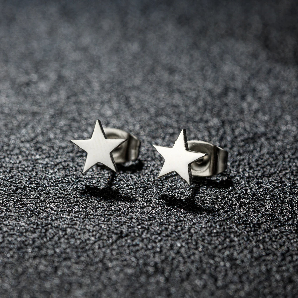 Pair of Stainless Steel Star Earrings for Women - Tiny Celestial Stud Jewelry